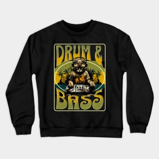 DRUM AND BASS  - Psychedelic Cat Dj (green/tan) Crewneck Sweatshirt